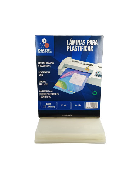 Sobres de láminas para termolaminar Carta 125 micrones 100 Uds